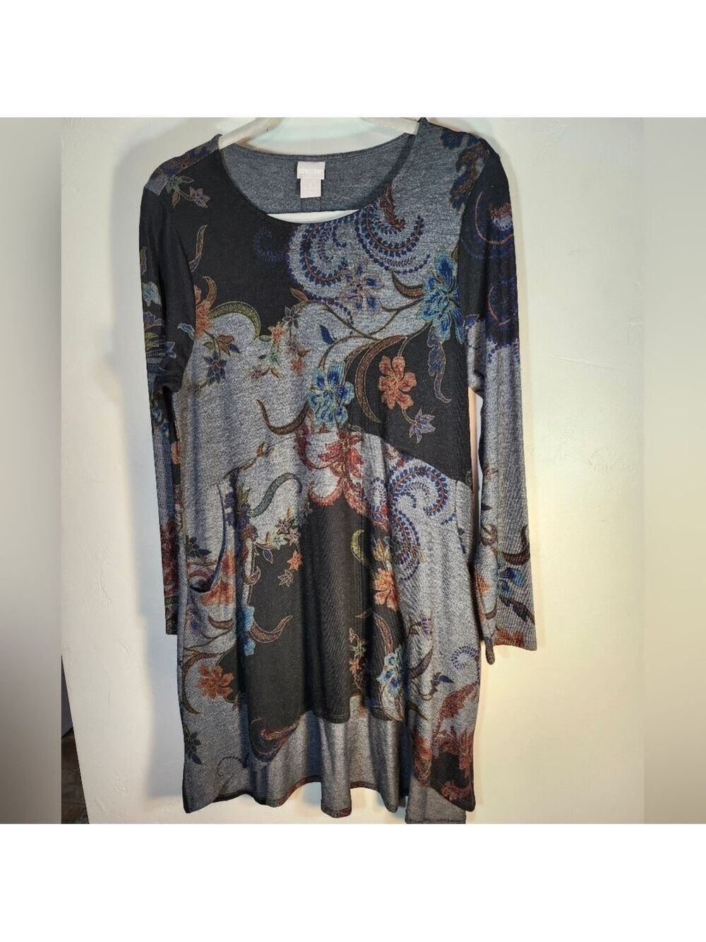 Chico's Multicolor Floral Knit Tunic Top Sz 2/M